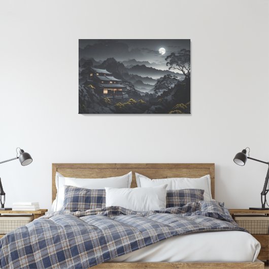 Toile Paysage nocturne japonais foncé Moonlight Temple (Insitu(Chambre))