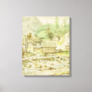 Toile Paysage nordique avec la hutte et le déversoir en