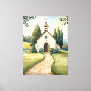Toile Paysage Pastel du Chemin de la Chapelle Cottagecor