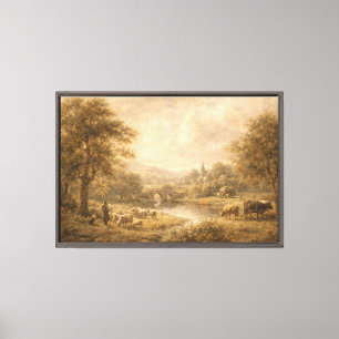 Toile Paysage pastoral doré