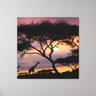 Toile Paysage Safari Africain Au Coucher Du Soleil Impri