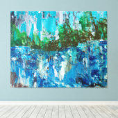 Toile Paysage Texturé Abstrait Bleu et Vert (Insitu (Plancher de Bois))