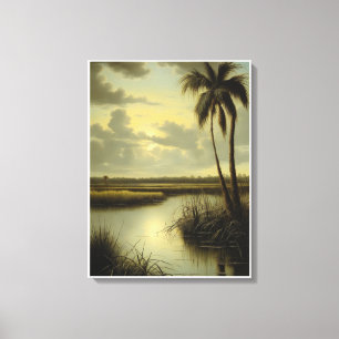 Toile Paysage tropical avec palmier et eau