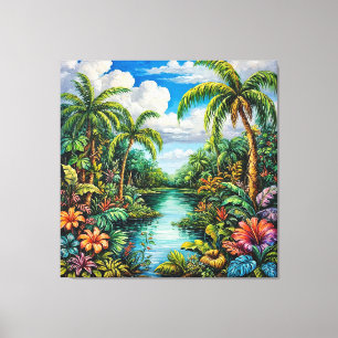 Toile Paysage tropical vibrant avec des palmiers