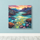 Toile Paysage Turquoise avec Encre d'alcool Détails (Insitu (Plancher de Bois))