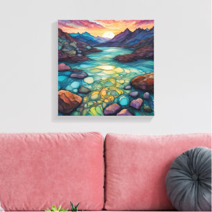 Toile Paysage Turquoise avec Encre d'alcool Détails