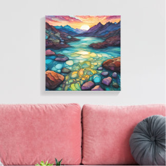 Toile Paysage Turquoise avec Encre d'alcool Détails