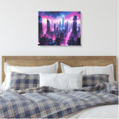 Toile Paysage urbain abstrait cyberpunk lumineux (Insitu(Chambre))