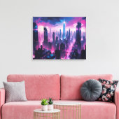 Toile Paysage urbain abstrait cyberpunk lumineux (Insitu(Salon))