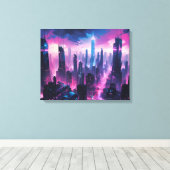Toile Paysage urbain abstrait cyberpunk lumineux (Insitu (Plancher de Bois))