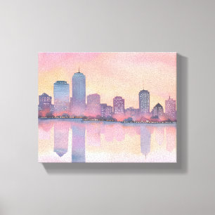 Toile Paysage urbain au coucher du soleil pastel   Aquar