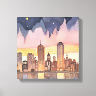 Toile Paysage urbain au coucher du soleil   Peinture à l