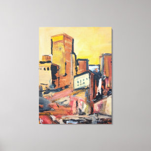 Toile Paysage urbain chaleureux ocre et terracotta