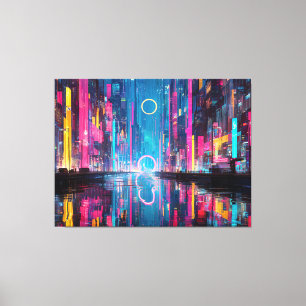 Toile Paysage urbain nocturne néon vibrant futuriste