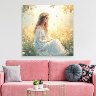 Toile Peaceful Girl in Garden Canvas Print – Soft Nature