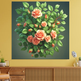 Toile Peach Rose Bouquet With Greenery