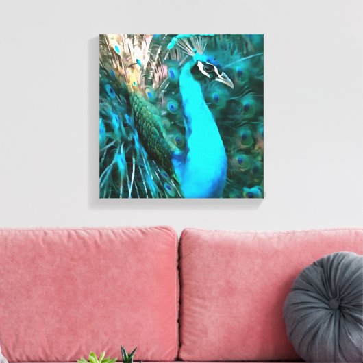 Toile Peacock Bleu Vibrant Avec Queue Fissée (Insitu(Salon))