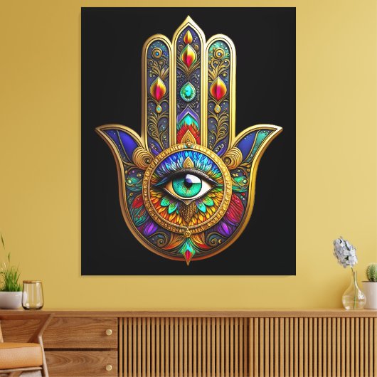 Toile Peacock Color Flower Petals Hamsa Green Third Eye (Insitu(Salon))