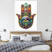 Toile Peacock Colors Hamsa w/ Gold Third Eye (Insitu(Chambre))