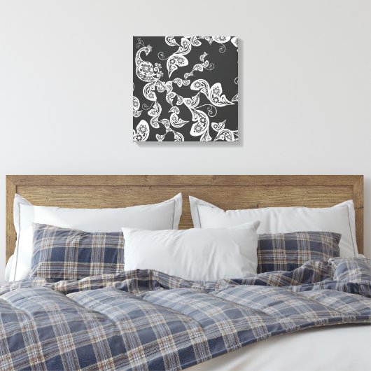 Toile Peacock Deco Art Canvas noir floral (Insitu(Chambre))