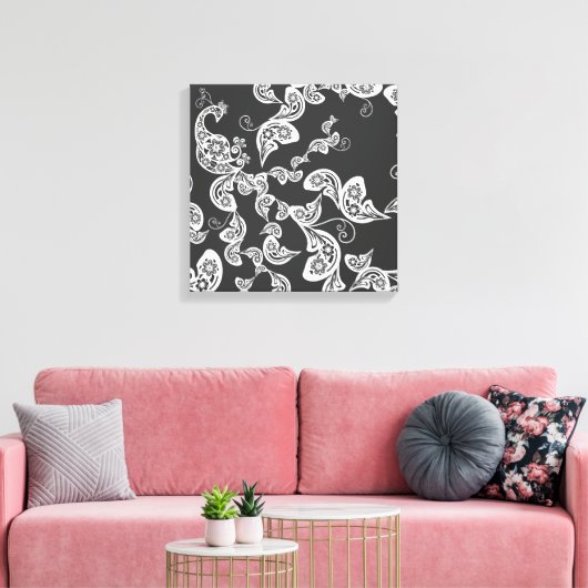 Toile Peacock Deco Art Canvas noir floral (Insitu(Salon))