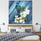 Toile Peacocks bleu-vert métallique sur soie vert émerau (Insitu(Chambre))