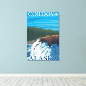 Toile Pêche à l'ours dans la rivière - Cordova, Alaska (Insitu (Plancher de Bois))
