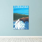Toile Pêche à l'ours dans la rivière - Fairbanks, Alaska (Insitu (Plancher de Bois))