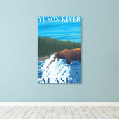 Toile Pêche à l'ours dans la rivière - Yukon River, Alas (Insitu (Plancher de Bois))