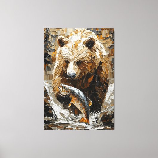 Toile Pêche à l'ours grizzli dans le style Impasto dynam (Recto)
