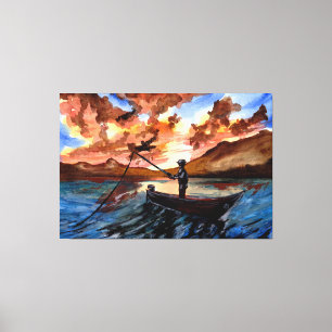Toile Pêche au coucher du soleil