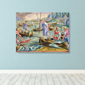 Toile Pêche avec des filets et des tridents dans la baie (Insitu (Plancher de Bois))