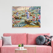 Toile Pêche avec des filets et des tridents dans la baie (Insitu(Salon))