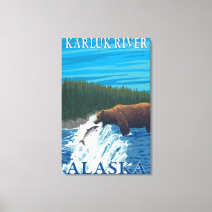 Toile Pêche d'ours en rivière - rivière de Karluk,