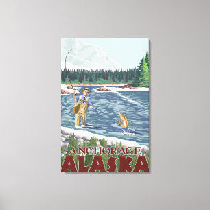 Toile Pêcheur de mouche - Anchorage, Alaska