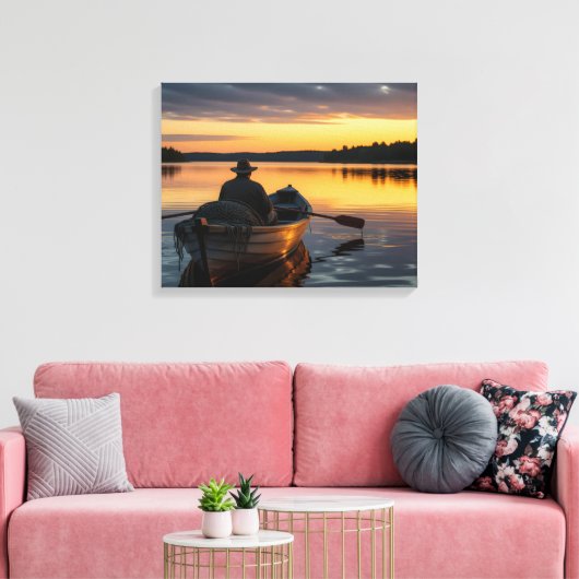Toile Pêcheur en barque de bois (Insitu(Salon))