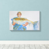 Toile Pêcheur peinture d'aquarelle cadeau de pêche pour  (Insitu (Plancher de Bois))