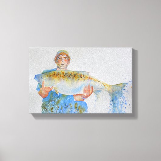 Toile Pêcheur peinture d'aquarelle cadeau de pêche pour  (Recto)