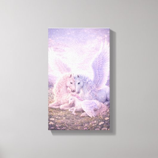 Toile Pegasus Family – Soft Pastel Fantasy Canvas Art (Recto)