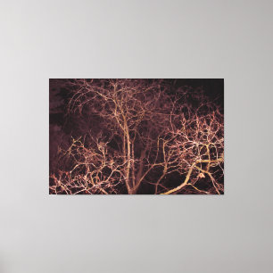 Toile Peinture à l'aquarelle Arbre d'hiver la nuit