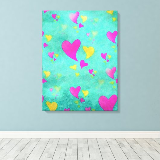 Toile Peinture à l'aquarelle de cœurs pleine mer d'amour (Insitu (Plancher de Bois))