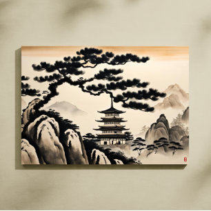 Toile Peinture à l'encre de paysage japonais
