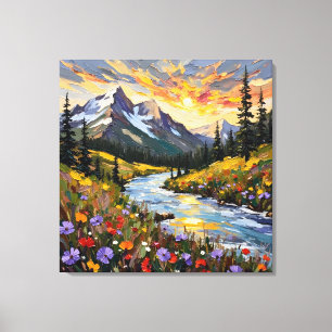 Toile Peinture à l'huile Carré de Sunrise Mountain Vibra