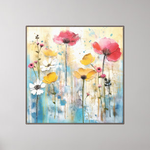 Toile Peinture à l'huile impasto aux coquelicots pastel