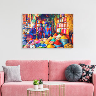 Toile Peinture à l'huile vibrante du marché aux épices m