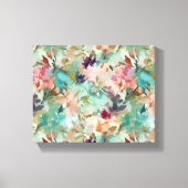 Toile Peinture Abstraite beige turquoise motif floral (Recto)