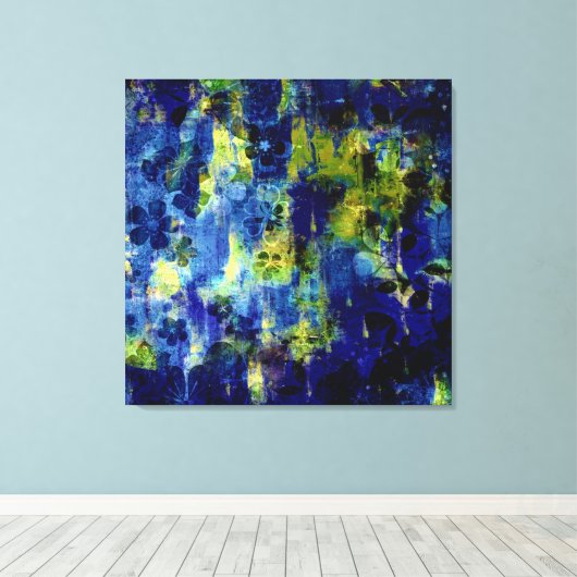 Toile Peinture abstraite bleue et jaune (Insitu (Plancher de Bois))