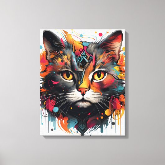 Toile Peinture Abstraite de chat - Feline colorée (Recto)