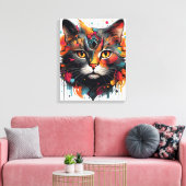 Toile Peinture Abstraite de chat - Feline colorée (Insitu(Salon))