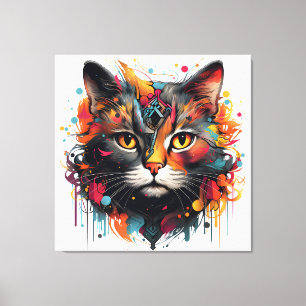 Toile Peinture Abstraite de chat - Feline colorée